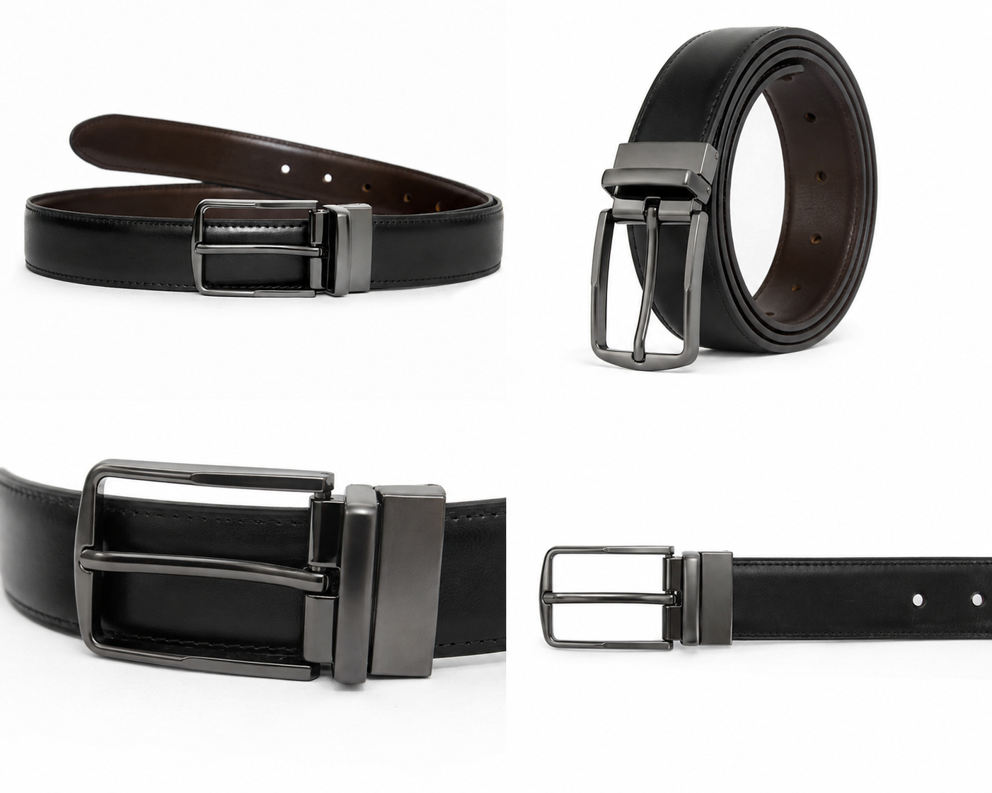 Bullstrom™ Premium Reversible Plain Belt – Black & Brown | Rotating Pin Buckle | Formal & Casual
