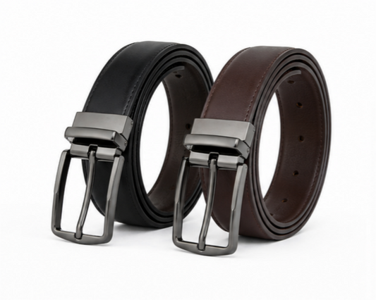 Bullstrom™ Premium Reversible Plain Belt – Black & Brown | Rotating Pin Buckle | Formal & Casual