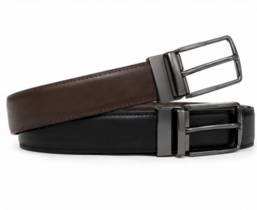 Bullstrom™ Premium Reversible Plain Belt – Black & Brown | Rotating Pin Buckle | Formal & Casual