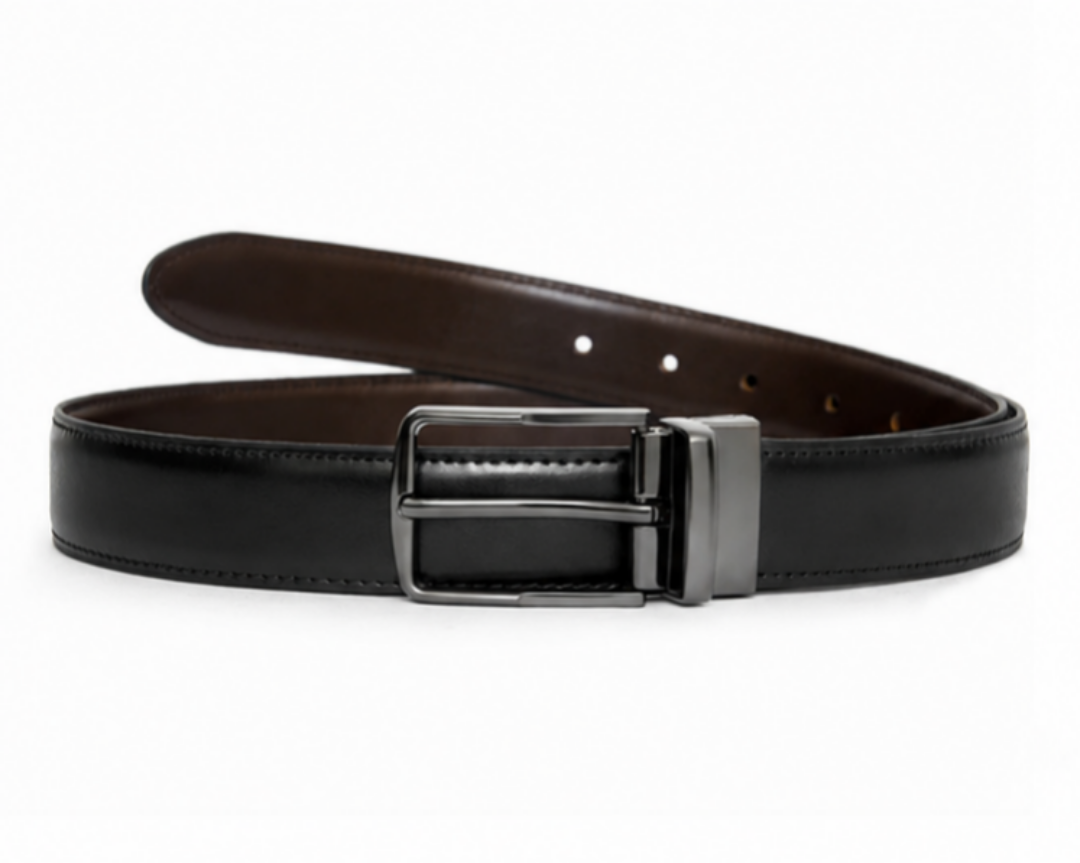 Bullstrom™ Premium Reversible Plain Belt – Black & Brown | Rotating Pin Buckle | Formal & Casual