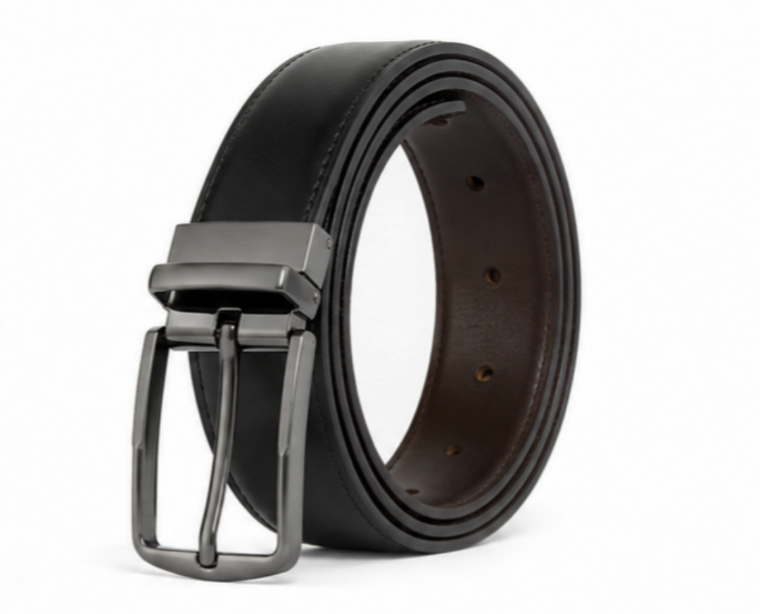 Bullstrom™ Premium Reversible Plain Belt – Black & Brown | Rotating Pin Buckle | Formal & Casual