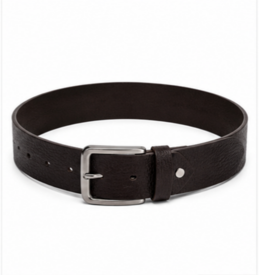 Premium Textured Brown Leather-Look Belt for Men – Classic Pin Buckle Formal & Casual Belt