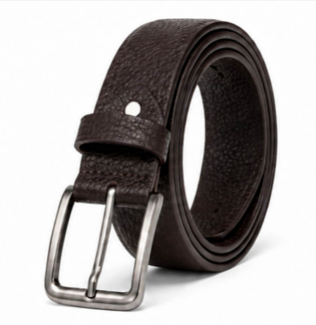 Premium Textured Brown Leather-Look Belt for Men – Classic Pin Buckle Formal & Casual Belt