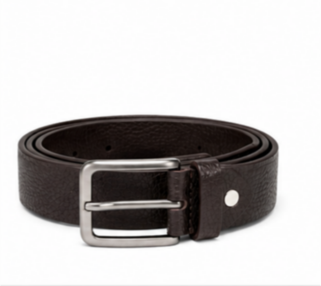 Premium Textured Brown Leather-Look Belt for Men – Classic Pin Buckle Formal & Casual Belt