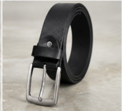 Premium Black Textured Leather Belt for Men – Classic Pin Buckle | Formal & Casual Wear