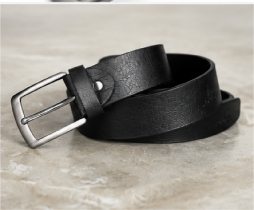 Premium Black Textured Leather Belt for Men – Classic Pin Buckle | Formal & Casual Wear