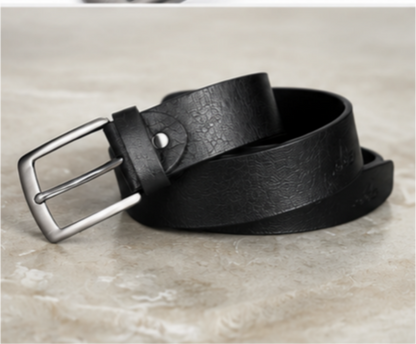 Premium Black Textured Leather Belt for Men – Classic Pin Buckle | Formal & Casual Wear