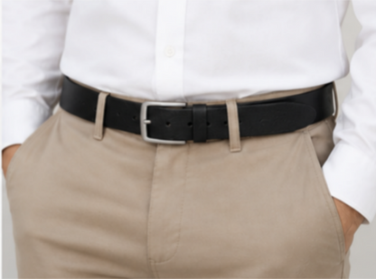 Premium Black Textured Leather Belt for Men – Classic Pin Buckle | Formal & Casual Wear
