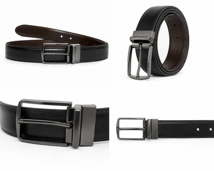 Bullstrom™ Premium Reversible Plain Belt – Black & Brown | Rotating Pin Buckle | Formal & Casual