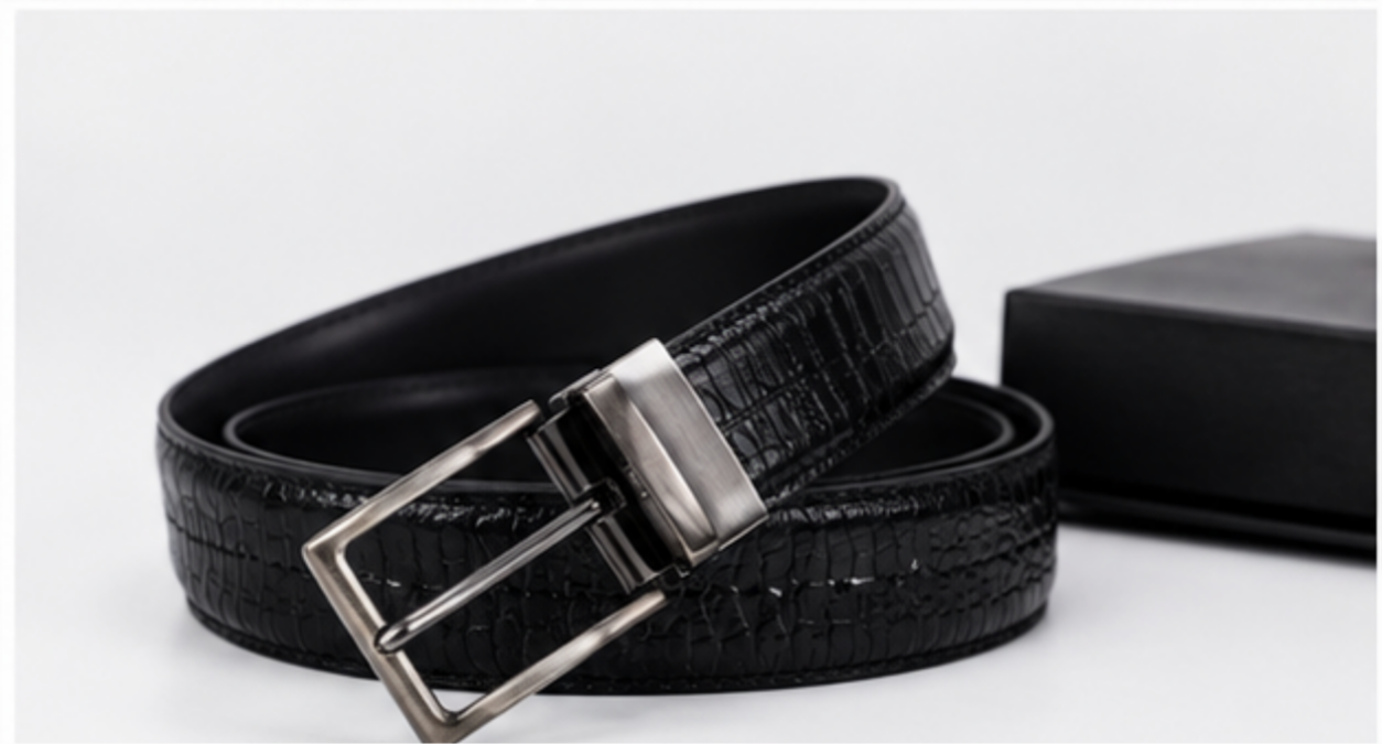 Premium Crocodile-Embossed Reversible Leather Belt for Men | Black & Brown | Luxury Metal Buckle