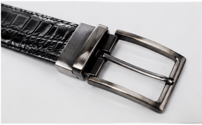 Premium Crocodile-Embossed Reversible Leather Belt for Men | Black & Brown | Luxury Metal Buckle