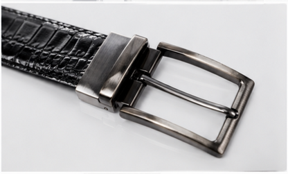 Premium Crocodile-Embossed Reversible Leather Belt for Men | Black & Brown | Luxury Metal Buckle
