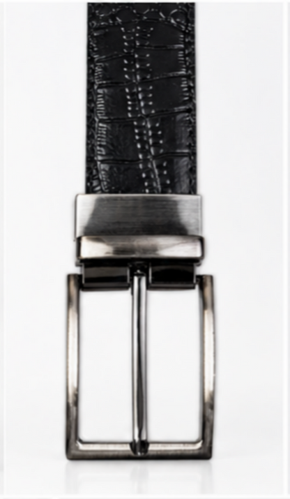 Premium Crocodile-Embossed Reversible Leather Belt for Men | Black & Brown | Luxury Metal Buckle