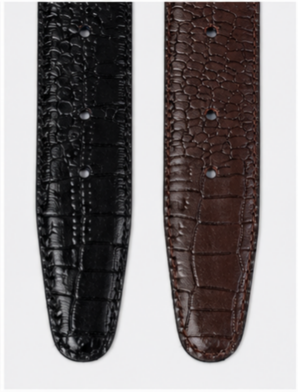 Premium Crocodile-Embossed Reversible Leather Belt for Men | Black & Brown | Luxury Metal Buckle