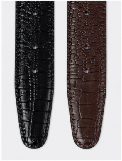 Premium Crocodile-Embossed Reversible Leather Belt for Men | Black & Brown | Luxury Metal Buckle