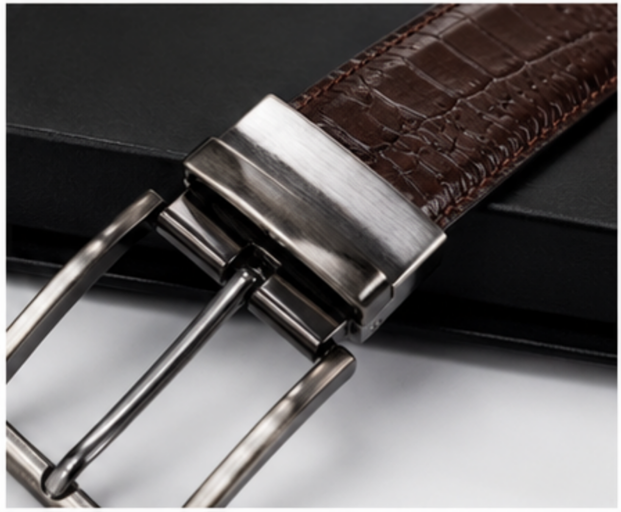 Premium Crocodile-Embossed Reversible Leather Belt for Men | Black & Brown | Luxury Metal Buckle